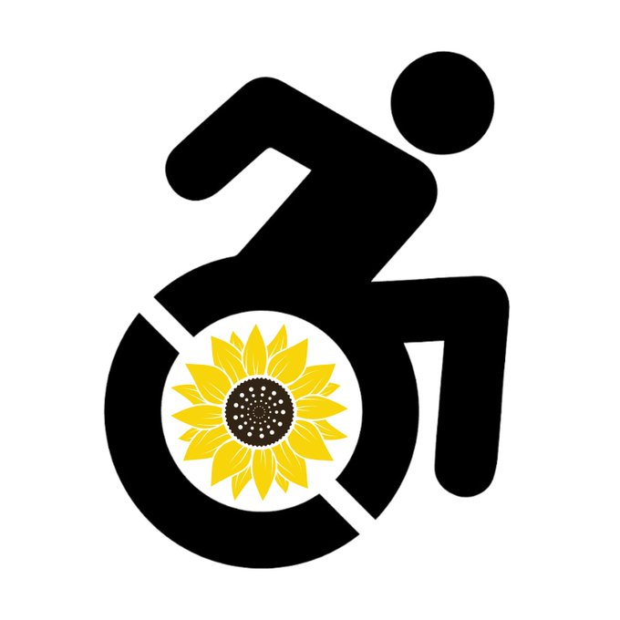 Logo featuring a yellow sunflower inside the wheel of a disability emoji, symbolizing both visible and invisible disabilities